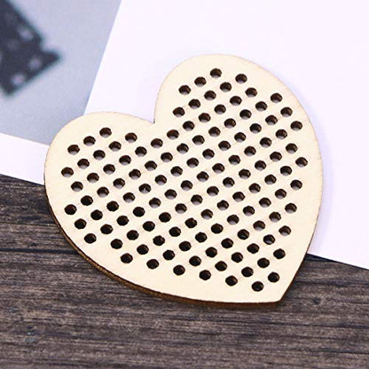 Amosfun 20pcs Heart Shaped Wooden Hanging Tags Blank Hole Paved Cross Stitch Ornament Crafts for DIY Engraving