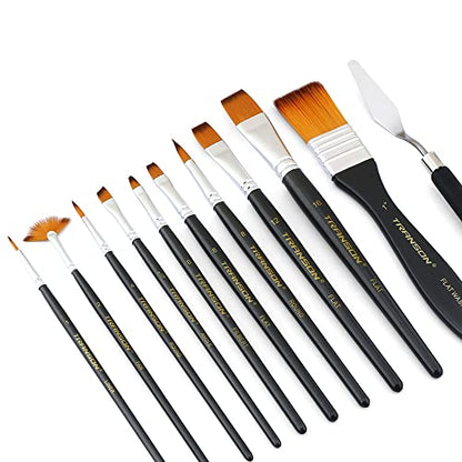 Transon Paint Brush Kit 10pcs Art Brushes and 1 Paint Spatula with Brush Case - WoodArtSupply