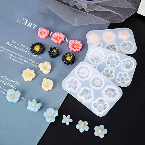 FineInno 3Pcs Flower Resin Molds 3D Mini Sunflower Silicone Moulds Daisy Crystal Casting Molds Clay Epoxy Craft Jewelry Pendants Earring Necklace FineInno