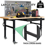 59" Bamboo Wood Garage Workbench w/Power Outlets & Drawer,Adjustable Height 25.4"-35.2",Multifunctional Workstation on Wheels 2000 Lbs Commercial RELIANCER
