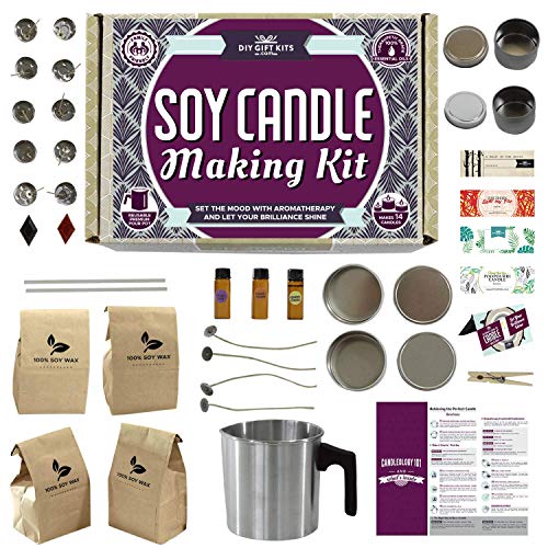 DIY Gift Kits 49-Piece Soy Candle Making Kit | Makes 14 Candles | 3 Pure Essential Oils, Soy Wax, Pouring Pot & More | DIY Starter Kit | Scented - WoodArtSupply