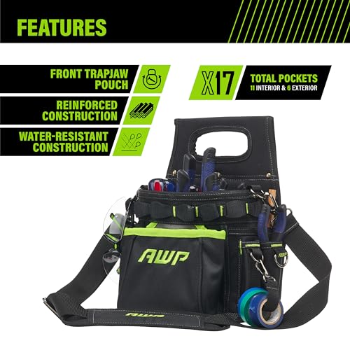 AWP TrapJaw 3-in-1 Electrician Tool Pouch with Spring-Loaded Technology, Designed for Professional Electricians and Maintenance Repair - WoodArtSupply