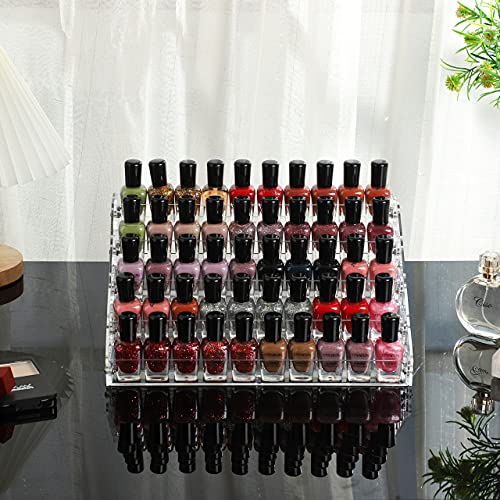 Cq acrylic Clear Nail Polish Organizers And Storage,5 Layer Nail Polish Rack Tabletop Display Stand Holds Up to 45 Bottles, Acrylic 5 Tier Essential