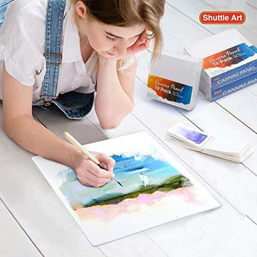 Shuttle Art Painting Canvas Panel, 36 Multi Pack, 5x7, 8x10, 9x12, 11x14 inch (9 PCS of Each), 100% Cotton Art Canvas Board Primed White, Blank - WoodArtSupply