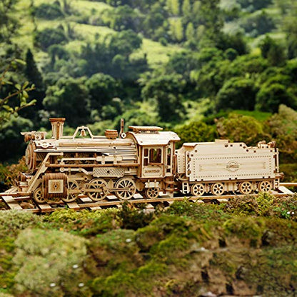 Locomotive Prime Steam Express Wooden 3D Puzzle - Model Building Kit for Adult Hobby and STEM Project for Teenagers at Home