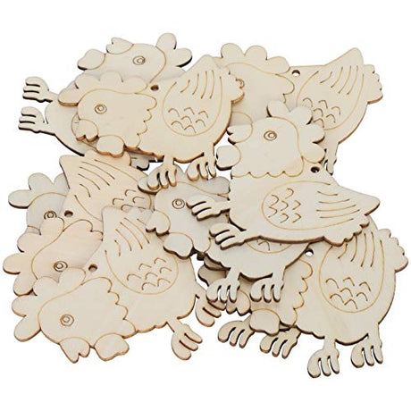 40pcs Wood Chicken Cutouts, Easter Wood Unfinished Wooden Slices DIY Crafts Hen Wood Hanging Gift Tags with Jute Rope for Easter Spring Home Decor HERCHR
