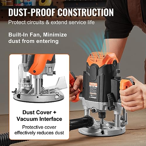 VEVOR Plunge Router, 3-1/4 HP, 120V, 12000-23000 RPM Variable Speed, Electronic Plunge Base Router, Plunge Woodworking Router Kit with Carry Case, VEVOR