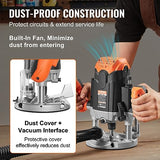 VEVOR Plunge Router, 3-1/4 HP, 120V, 12000-23000 RPM Variable Speed, Electronic Plunge Base Router, Plunge Woodworking Router Kit with Carry Case, VEVOR