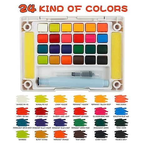 MAIKEDEPOT Watercolor Paint Set,24 Vivid Colors Watercolor Sketching Kit Painting Set with Water Brush Pens,24 Sheets Watercolor Papers,3 Online MAIKEDEPOT