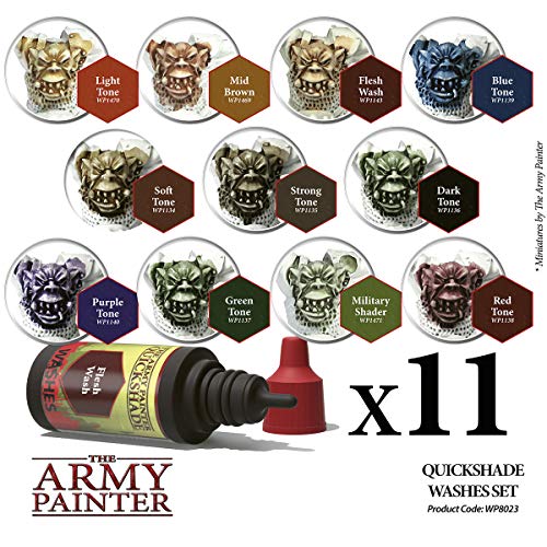 The Army Painter Miniature Paint Set with 11 Nontoxic Quickshade Washes in Dropper Bottles, Rich Pigment Fluid Acrylic Army Painter Speed Paint - WoodArtSupply