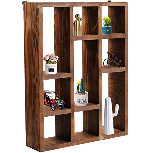 WUWEOT Shadow Box Display Shelf, 15" x 11.8" 9-Slot Rustic Floating Shelves, Wood Finish Wall Mountable/Freestanding Shelf for Wall Table or Desk - WoodArtSupply