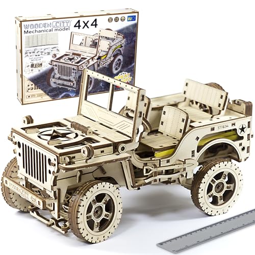 WOODEN.CITY Car Model Kit to Build Jeep 4x4-3D Wooden Puzzle - Model Car Kits - 3D Wood Puzzles for Adults - Model Kits for Adults - 3D Wooden