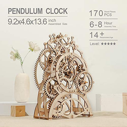 ROKR 3D Wooden Puzzles DIY Clock Kits for Adults to Build Wood Model Building Kit Unique Birthday Gift Pendulum Clock - WoodArtSupply