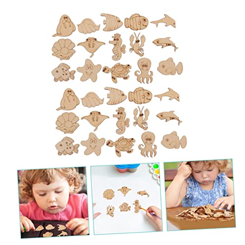 ABOOFAN 1000 Pcs Marine Life Wood Chips Wooden Sea Life Slices Wood Cutouts Ocean Animal Wooden Slices Unfinished Wood Animal Fish Cutouts Seahorse ABOOFAN
