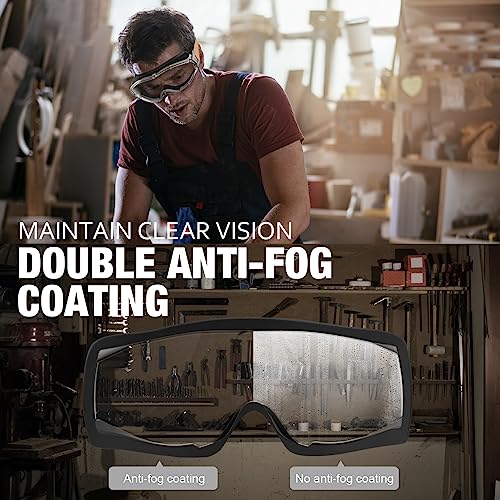 MELASA Industrial Grade Safety Goggles, Anti Fog Clear Lens Lab Goggles Fit Over Glasses for Men and Women Eye Protection MELASA