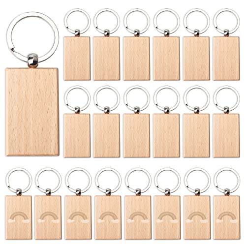 20 Pieces Blank Wooden Key Chain, Rectangle Wood Blanks for Key Chains, Wood Engraving Blanks for DIY Gift Crafts fuceury