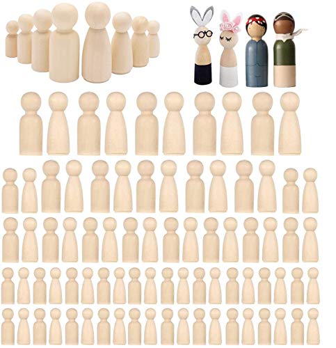Woohome 80 PCS Wooden Peg Dolls Peg People, Wooden Peg Figures, Natural Unpainted Wood Figures Decorative for Kids Crafts Projects, Painting, Games,