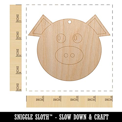 Cute Pig Face Unfinished Craft Wood Holiday Christmas Tree DIY Pre-Drilled Ornament Sniggle Sloth