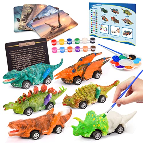 faentwc Dinosaur Toys for Kids 3-12 Year Old 2 in 1 Dinosaurs Painting Kits and Pull Back Cars Toy for Boys 5-7 Arts and Crafts Set for Girl DIY faentwc