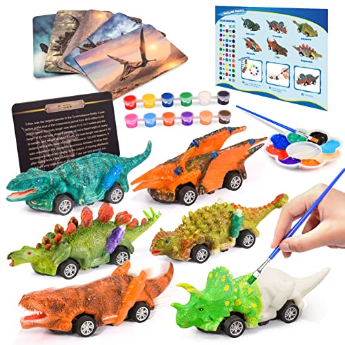 faentwc Dinosaur Toys for Kids 3-12 Year Old 2 in 1 Dinosaurs Painting Kits and Pull Back Cars Toy for Boys 5-7 Arts and Crafts Set for Girl DIY - WoodArtSupply