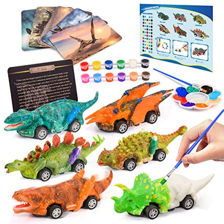 faentwc Dinosaur Toys for Kids 3-12 Year Old 2 in 1 Dinosaurs Painting Kits and Pull Back Cars Toy for Boys 5-7 Arts and Crafts Set for Girl DIY faentwc