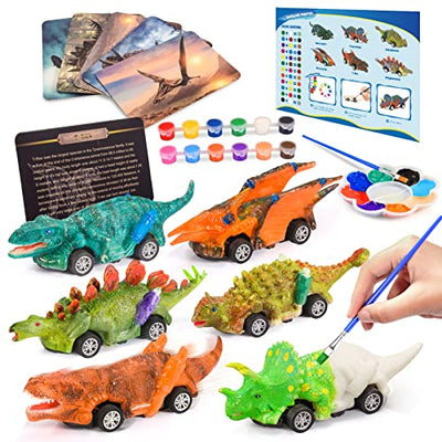 faentwc Dinosaur Toys for Kids 3-12 Year Old 2 in 1 Dinosaurs Painting Kits and Pull Back Cars Toy for Boys 5-7 Arts and Crafts Set for Girl DIY