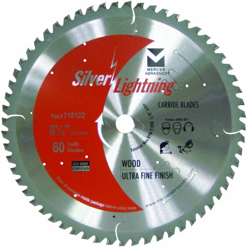 Mercer Abrasives 718122 60-Tooth ATB Carbide Wood Cutting Blade with 8-1/2-Inch Diameter and 5/8-Inch Arbor, Ultra Fine Finish - WoodArtSupply