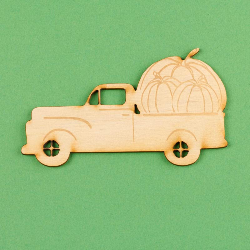 Pack of 12 Unfinished Wood Fall Pickup Trucks - Made in USA - Harvest Pumpkin Truck Wooden Shapes for Autumn, Thanksgiving Halloween, Decorations, Factory Direct Craft