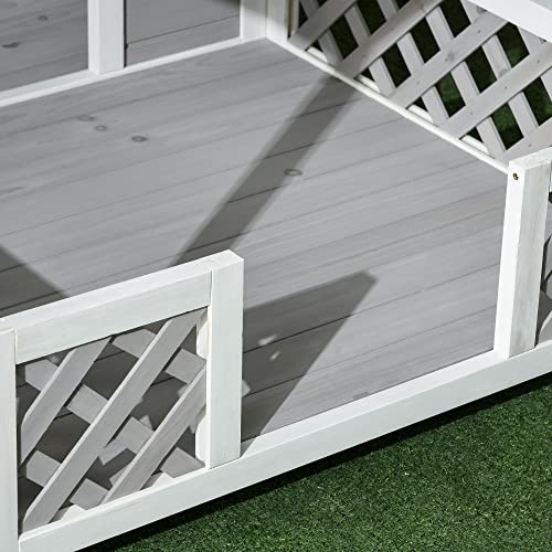 PawHut Wooden Dog House Outdoor with Porch, Cabin Style Raised Dog Shelter with Asphalt Roof, Doors, and Shutter Window, for Medium Large Sized Dog, PawHut