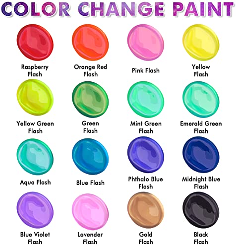 Shuttle Art Color Change Acrylic Paint Set, 16 Colors Chameleon Colors Acrylic Paint in Bottles (60ml/2oz), Non-Toxic for Artists, Beginners and Kids Shuttle Art