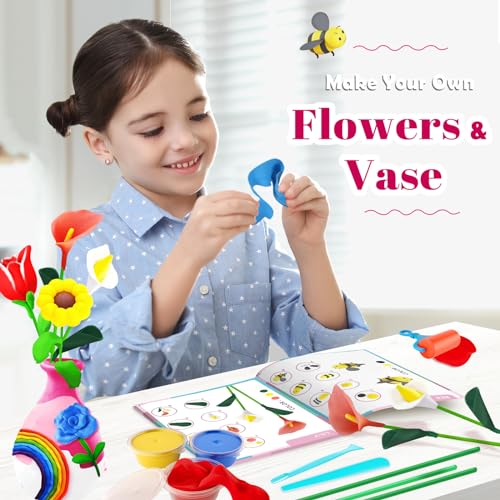 Titoclar Make Your Own Air Dry Clay Flower Bouquet - Arts and Crafts for Kids Girls 8-12 6-8, 4 5 6 7 8 9 10 11 12 Year Old Girl Gifts Toys, Titoclar
