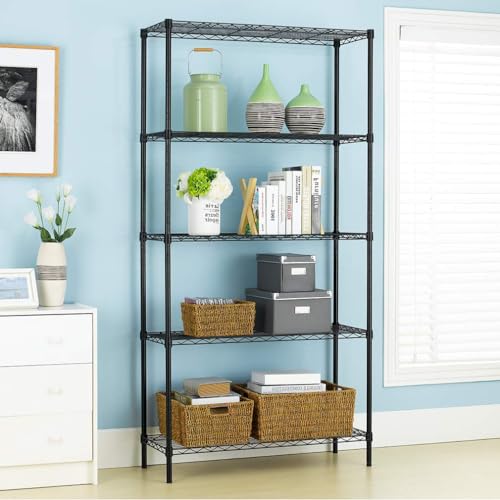 PayLessHere Wire Shelving Unit Heavy Duty Storage Rack Metal Shelf Garage Organizer Wire Rack with Casters (Black, 36" D x 14" W x 72" H) PayLessHere