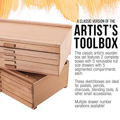 U.S. Art Supply 10 Drawer Wood Artist Supply Storage Box - Pastels, Pencils, Pens, Markers, Brushes US Art Supply