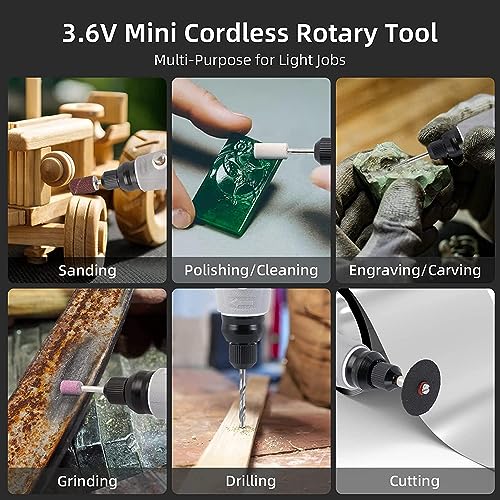 Rotary Tool Kit, 3.6V Cordless Rotary Tool with 50 Accessories, USB Rechargeable, 3 Speed Mini Rotary Tool, Multi-Purpose for Sanding, Polishing,