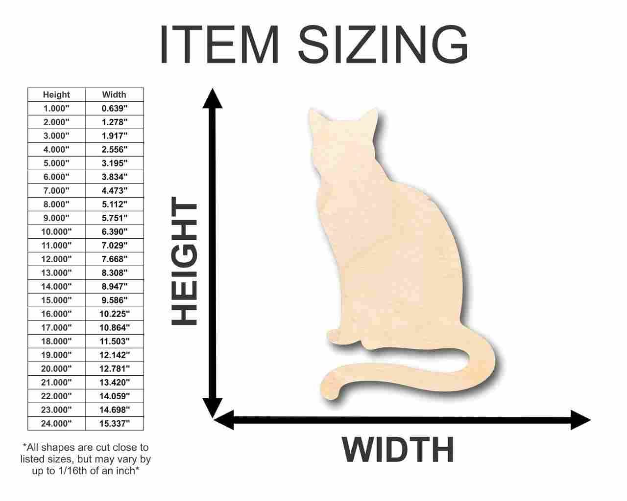 Unfinished Wood Sitting Cat Shape - Animal - Pet - Craft - up to 24" DIY 8" / 1/4" - WoodArtSupply