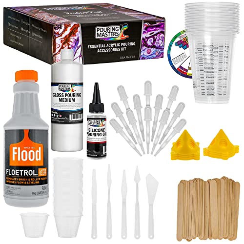 U.S. Art Supply - 1 Quart Floetrol Additive Pouring Supply Paint Medium Deluxe Kit for Mixing, Epoxy, Resin - Silicone Oil,1 and 10 Ounce Plastic U.S. Art Supply
