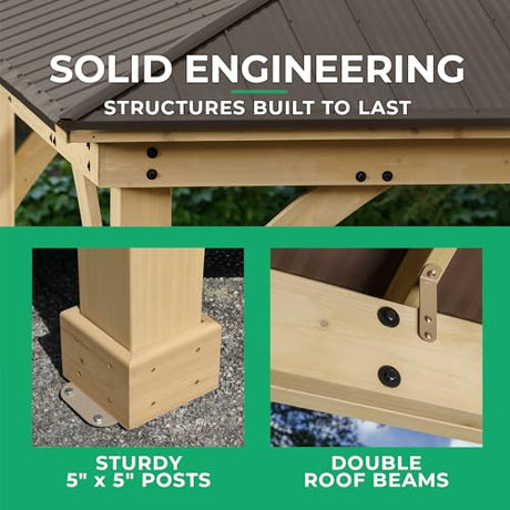 Yardistry 12' x 20' Meridian Cedar Wood Gazebo Pavilion for Patios, Decks, Garden, Backyard, Durable, Aluminum Roof Yardistry