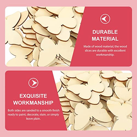 Craft for Adults 50pcs Butterfly Unfinished Wooden Natural Blank Wood Butterfly Shaped Slices Cutouts for DIY Crafts Wedding Home Decoration Small Abaodam