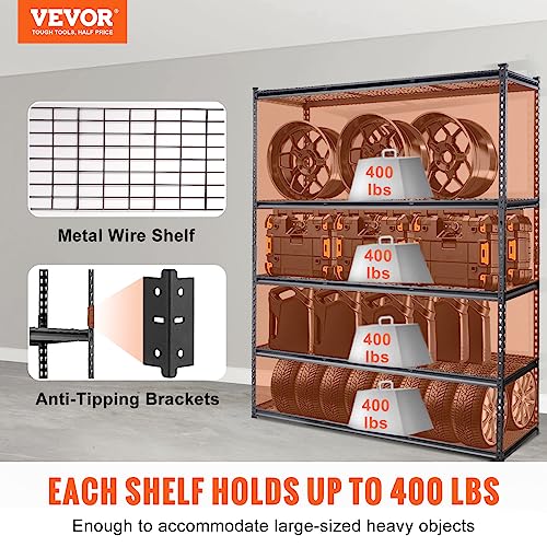 VEVOR Storage Shelving Unit, 5-Tier Adjustable, 2000 lbs Capacity, Heavy Duty Garage Shelves Metal Organizer Wire Rack, Black, 60" L x 24" W x 78" H VEVOR