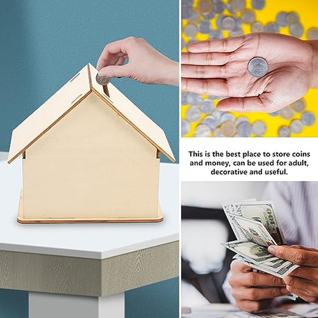 Kisangel 15 pcs Paintable Piggy Bank Unfinished Wooden Houses for Crafts Paint Birdhouse Change DIY Saving House for Money Crafting Banks Kisangel