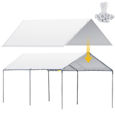 Wesnoy Heavy Duty Carport Canopy Waterproof Canopy Cover Garage Car Shelter Tarp Tent for Car Canopy Replacement Cover with 50 Ball Bungees, Only Top Wesnoy
