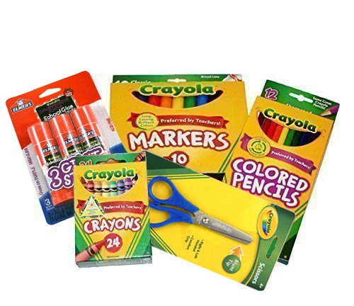 Basic Crayola Back to School Bundle - 5 Items - Crayola Crayons, Crayola Markers, Crayola Colored Pencils, Elmer's Glue Sticks and Child Scissors - WoodArtSupply