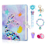 homicozy Mermaid Diary for Girls with Lock and Keys,Tie-Dye Fuzzy Journal for Kids with 160 Lined Pages,Fluffy Secret Notebook for Writing and homicozy