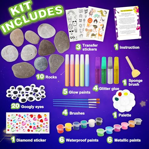 Toidgy Rock Painting Kit for Kids - Glow in The Dark, Arts and Crafts Gift for Boys Girls Ages 4-12, Craft Kits Art Supplies for Kids Activities, - WoodArtSupply