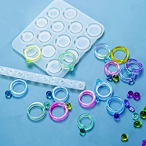 Yayatty Resin Molds Silicone, Resin Ring Mold for Epoxy Resin, Diamond Rings Molds with 14 Different Sizes and Bracelet Epoxy Mould for DIY Crafts