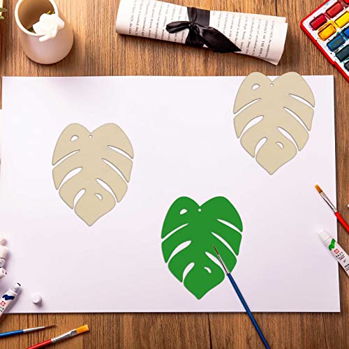 20pcs Plam Leaf Wood DIY Crafts Cutouts Wooden Turtle Leaf Shaped Hanging Ornaments with Hole Hemp Ropes Gift Tags for Hawaii Spring Summer Holiday