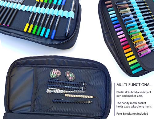TOOLI-ART Marker & Pen Carrying Case -120 Slots, Canvas, Extra Pockets, Trolley Sleeve, Removable Shoulder Strap, For Most Markers (up to 15mm TOOLI-ART