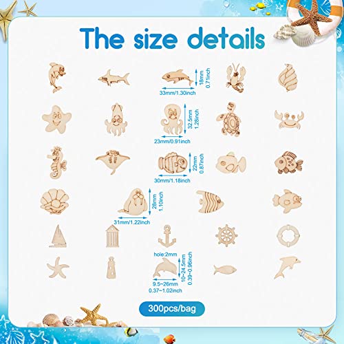 300Pcs Ocean Themed Pattern Wood Pieces Unfinished Wooden Marine Animal Cutouts Blank Wooden Paint Crafts for Kids Home Decoration DIY Craft Project - WoodArtSupply