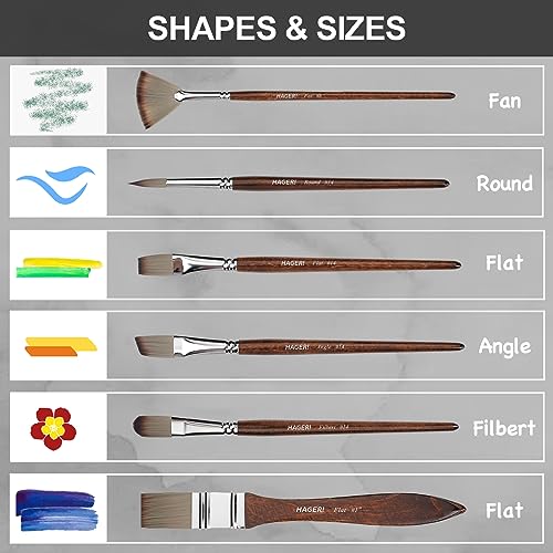 HAGERI 20 Pieces Paint Brushes, Expert Synthetic Nylon Bristles Paint Brush Kit with Palette Knife & Deluxe Leather Roll, Paint Brushes Set for Oil, HAGERI