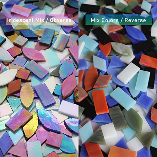 LITMIND Iridescent Glass Mosaic Tiles for Crafts, 240 Pieces 5 Shapes Mixed Stained Glass Sheets, Mosaic Kits for Adults (Iridescent Mix) LITMIND